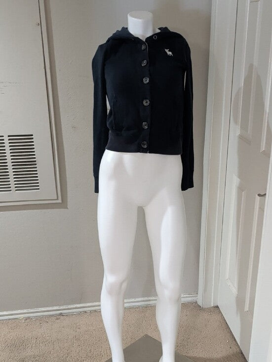Abercrombie & Fitch Women's Navy Button-Up Hooded Bomber Jacket Women's XS