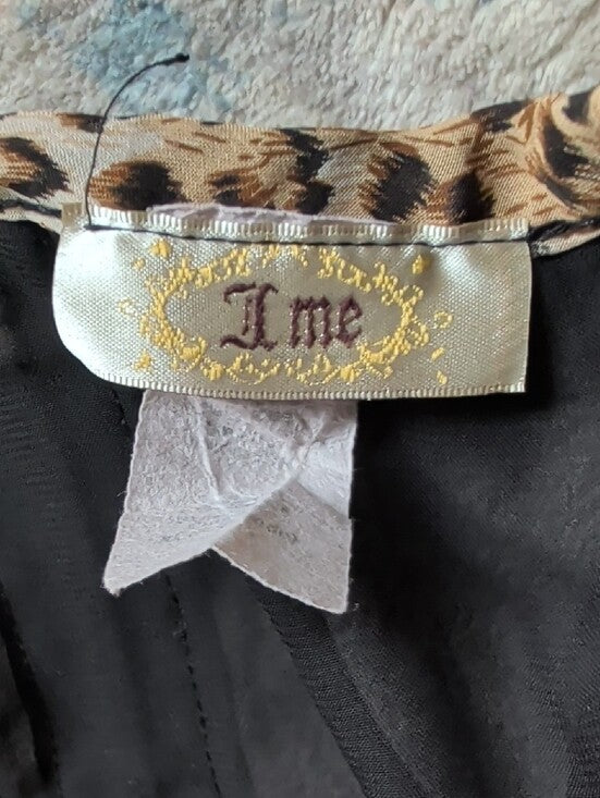 Ime Black Sheer Camisole Tunic With Leopard-Print Trim Women's XL