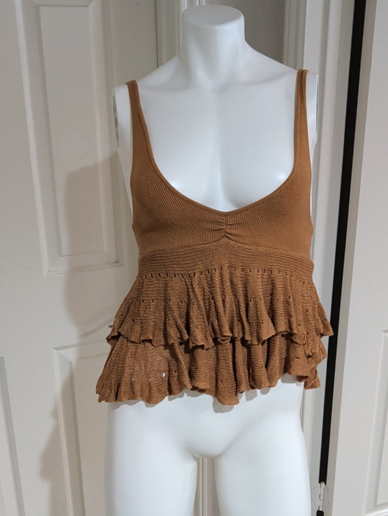 Kimchi Blue Rust Brown Ruffled Knit Tank Women's Medium