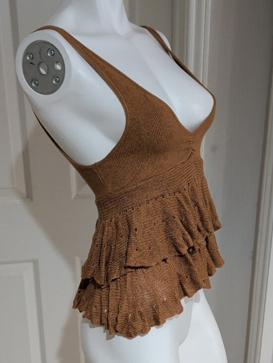 Kimchi Blue Rust Brown Ruffled Knit Tank Women's Medium