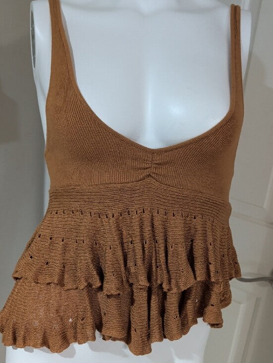 Kimchi Blue Rust Brown Ruffled Knit Tank Women's Medium