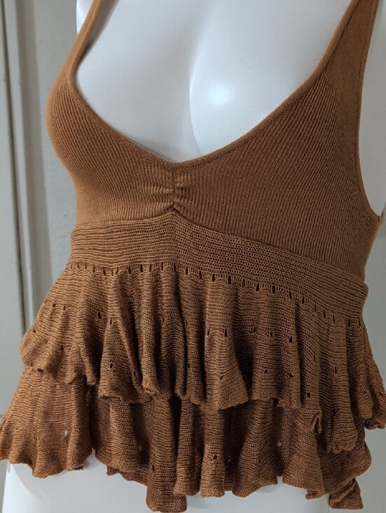 Kimchi Blue Rust Brown Ruffled Knit Tank Women's Medium