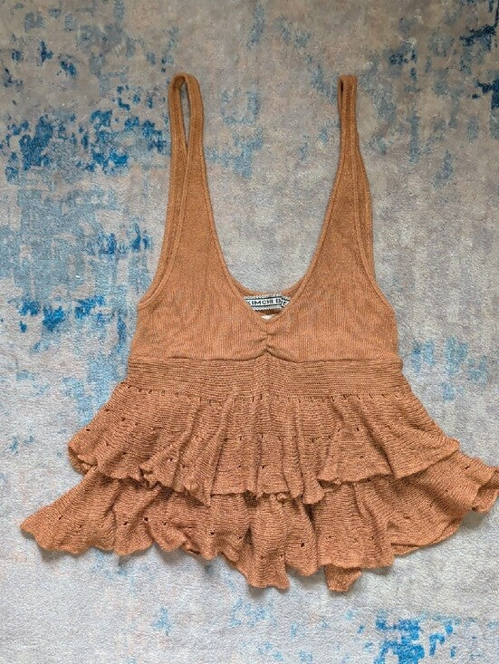 Kimchi Blue Rust Brown Ruffled Knit Tank Women's Medium