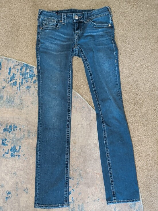 True Religion Medium Blue Wash Low-Rise Straight Billie Jeans Women's 26 US