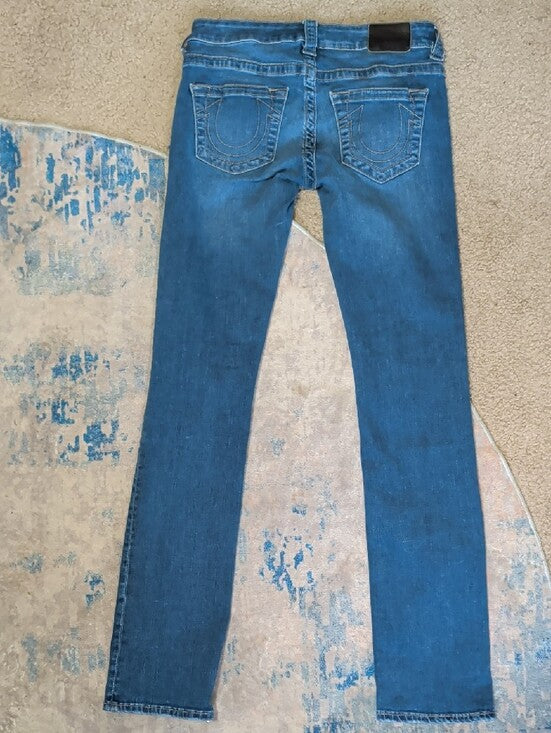 True Religion Medium Blue Wash Low-Rise Straight Billie Jeans Women's 26 US