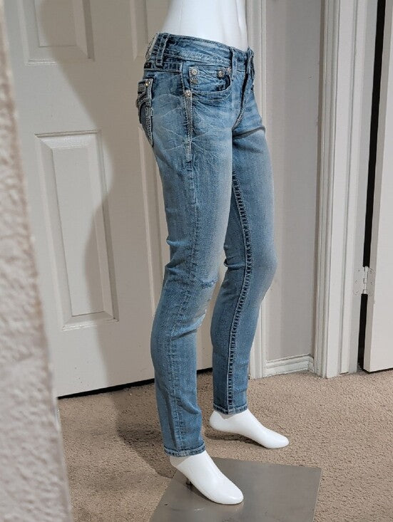 Miss Me Light Wash Stretch Distressed Skinny Jeans Low-Rise Women's 29