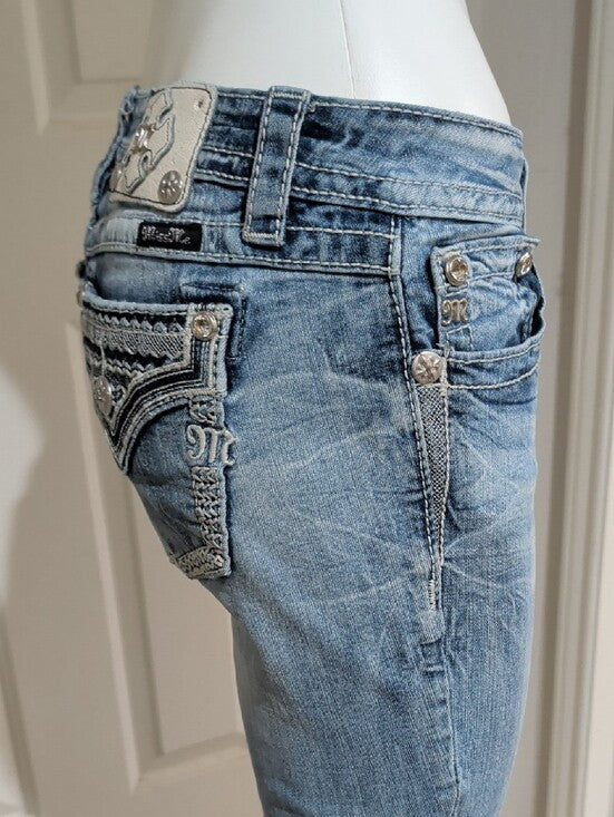 Miss Me Light Wash Stretch Distressed Skinny Jeans Low-Rise Women's 29