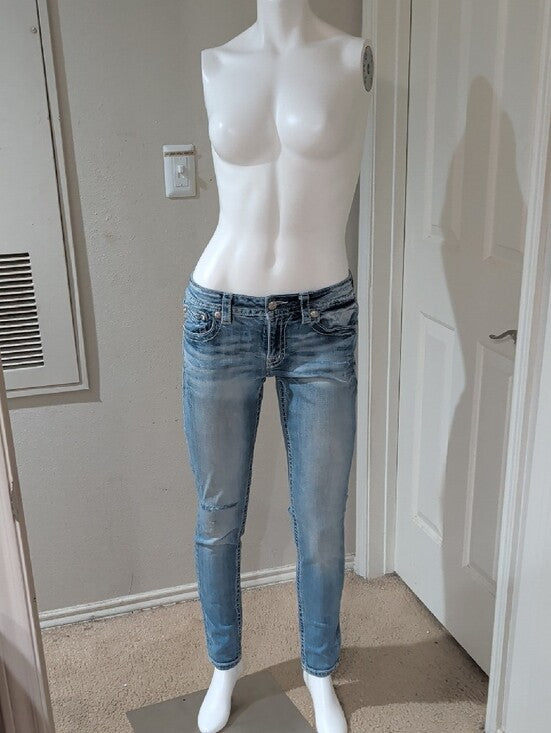 Miss Me Light Wash Stretch Distressed Skinny Jeans Low-Rise Women's 29
