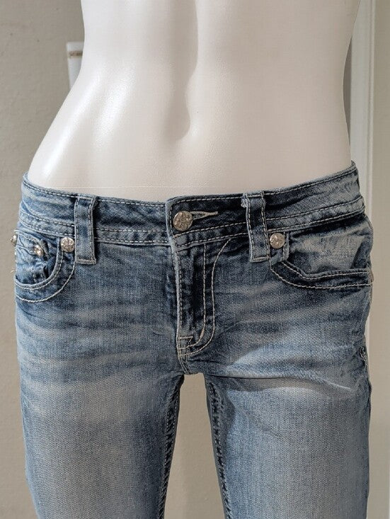 Miss Me Light Wash Stretch Distressed Skinny Jeans Low-Rise Women's 29