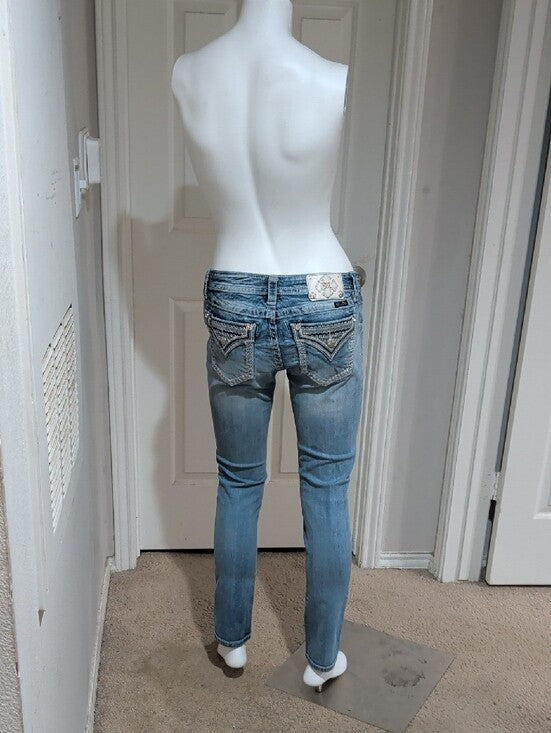 Miss Me Light Wash Stretch Distressed Skinny Jeans Low-Rise Women's 29