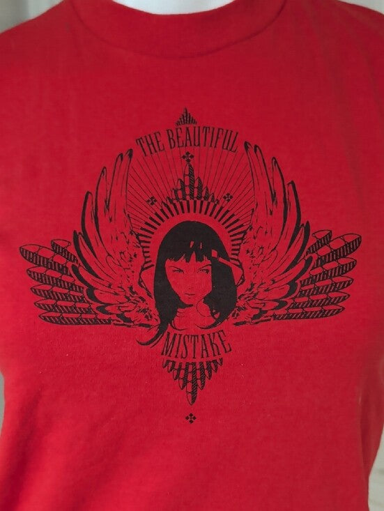 Fruit of the Loom Red Short-Sleeve Tee Black Winged Portrait Graphic Women's XS/ Child's XL
