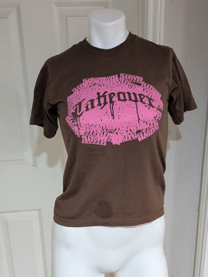 Kids Short Sleeve Brown T-Shirt with Pink Graphic Takeover Records Women's XS US