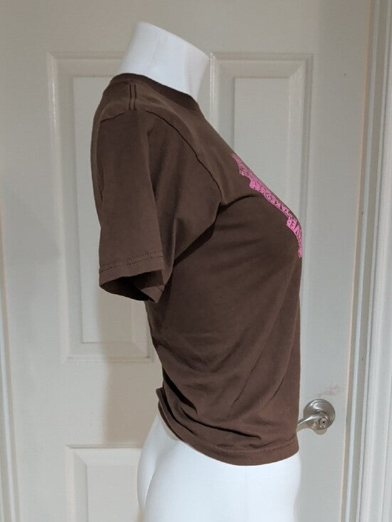 Kids Short Sleeve Brown T-Shirt with Pink Graphic Takeover Records Women's XS US
