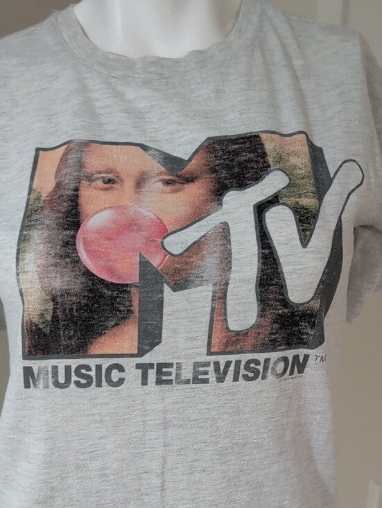 Retro MTV Graphic Tee With Mona Lisa Logo Teens Size 12 / Women's Small