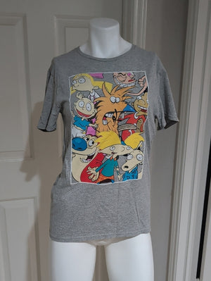 Retro Nickelodeon Gray Tee with Colorful Rugrats Collage Women's Medium