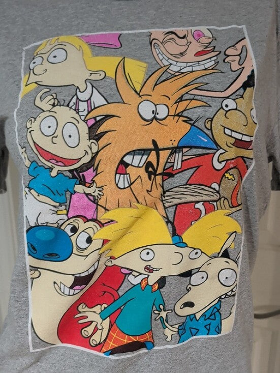 Retro Nickelodeon Gray Tee with Colorful Rugrats Collage Women's Medium