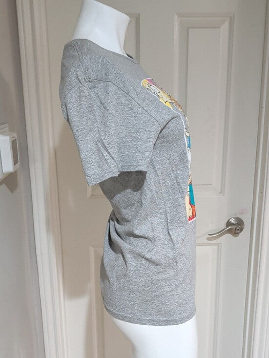 Retro Nickelodeon Gray Tee with Colorful Rugrats Collage Women's Medium