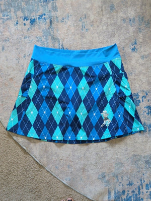 Running Girls Blue Argyle Athletic Skort with Side Pockets Women's Medium