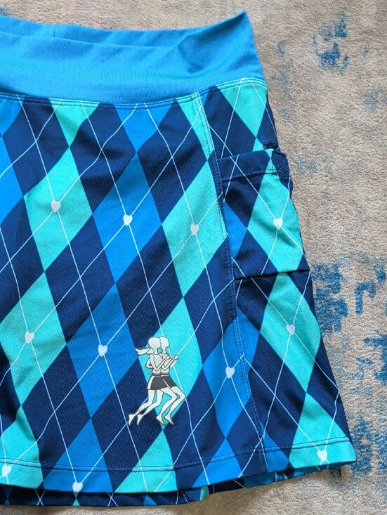 Running Girls Blue Argyle Athletic Skort with Side Pockets Women's Medium