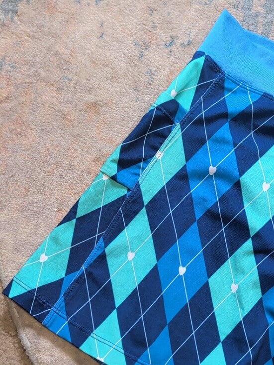 Running Girls Blue Argyle Athletic Skort with Side Pockets Women's Medium