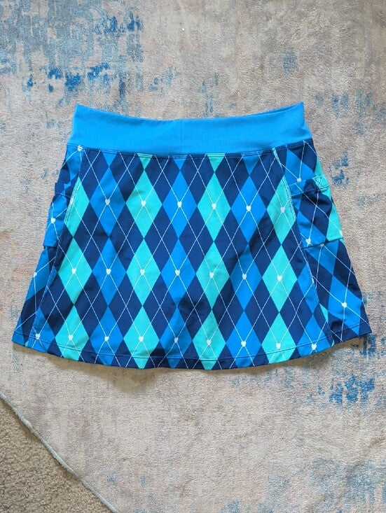 Running Girls Blue Argyle Athletic Skort with Side Pockets Women's Medium