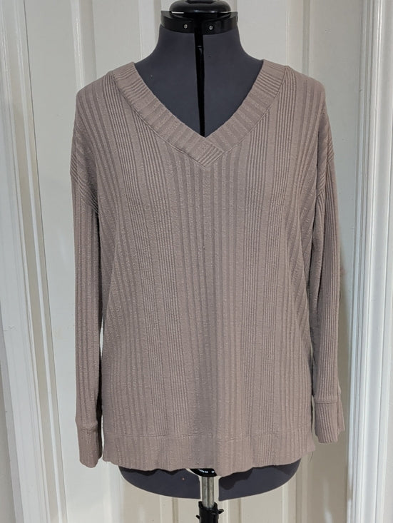 Andrew Marc Ribbed Taupe Classic V-Neck Sweater Men's Small