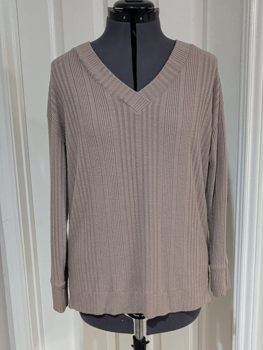 Andrew Marc Ribbed Taupe Classic V-Neck Sweater Men's Small
