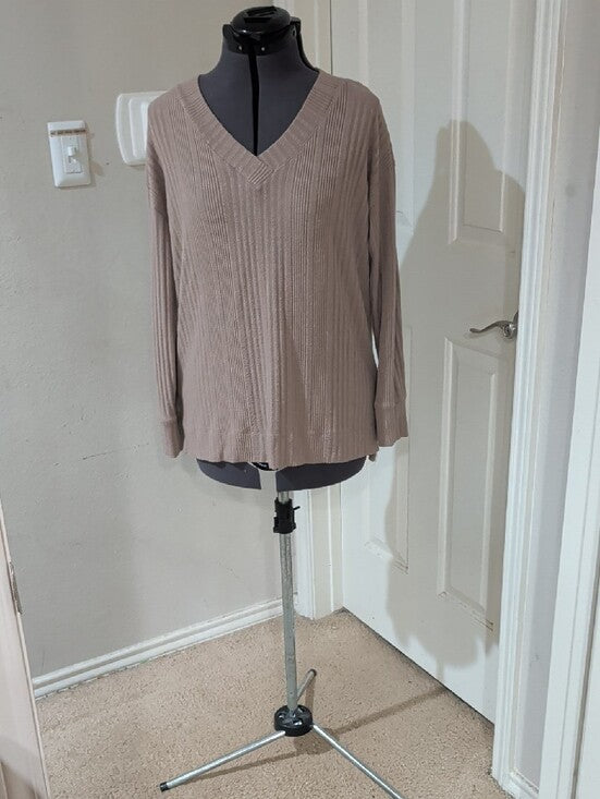 Andrew Marc Ribbed Taupe Classic V-Neck Sweater Men's Small