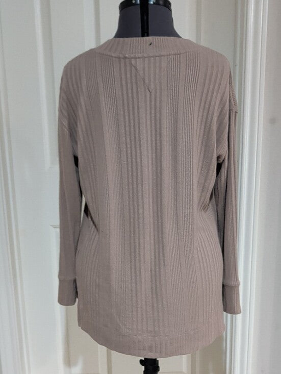 Andrew Marc Ribbed Taupe Classic V-Neck Sweater Men's Small