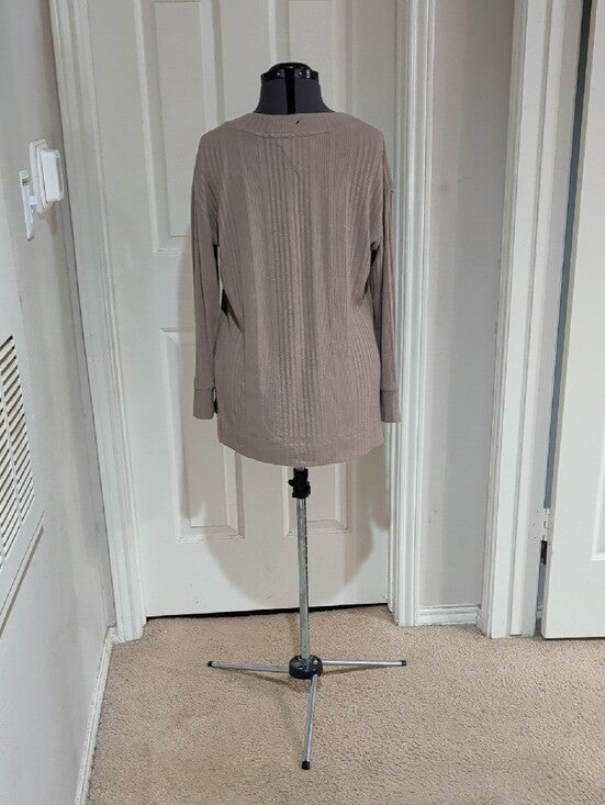 Andrew Marc Ribbed Taupe Classic V-Neck Sweater Men's Small