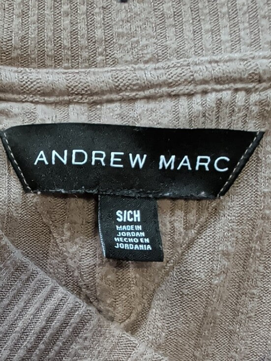 Andrew Marc Ribbed Taupe Classic V-Neck Sweater Men's Small