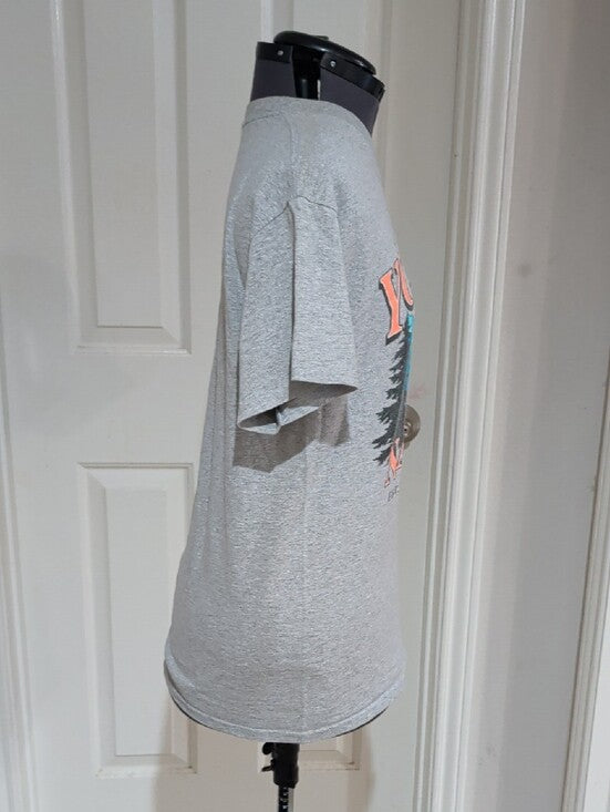 Yosemite National Park Graphic Tee - Gray with Coral & Teal Print Men's Medium
