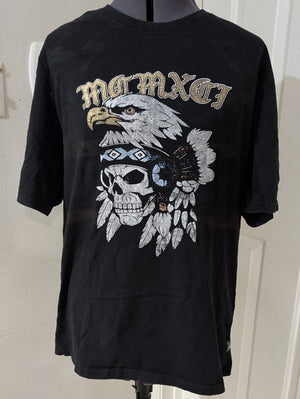South Pole Black Short Sleeve Tee with Eagle & Skull Graphic Men's XL