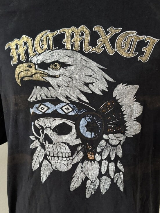 South Pole Black Short Sleeve Tee with Eagle & Skull Graphic Men's XL