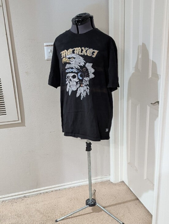 South Pole Black Short Sleeve Tee with Eagle & Skull Graphic Men's XL