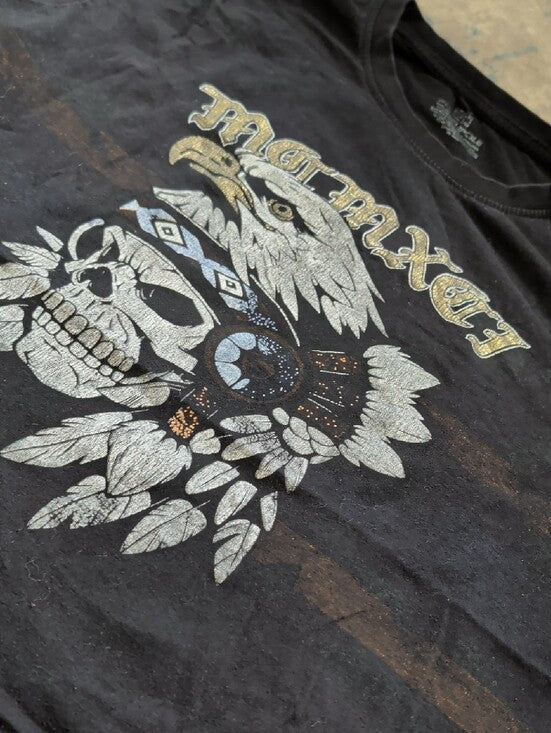 South Pole Black Short Sleeve Tee with Eagle & Skull Graphic Men's XL