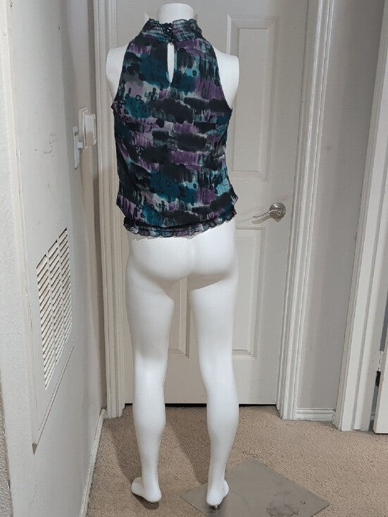 BCX Halter Camisole in Teal, Purple & Black Abstract Print Women's Medium