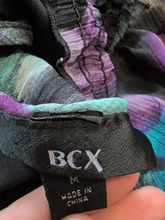 BCX Halter Camisole in Teal, Purple & Black Abstract Print Women's Medium