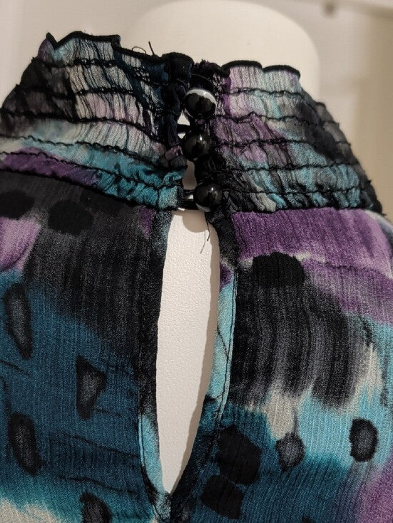 BCX Halter Camisole in Teal, Purple & Black Abstract Print Women's Medium