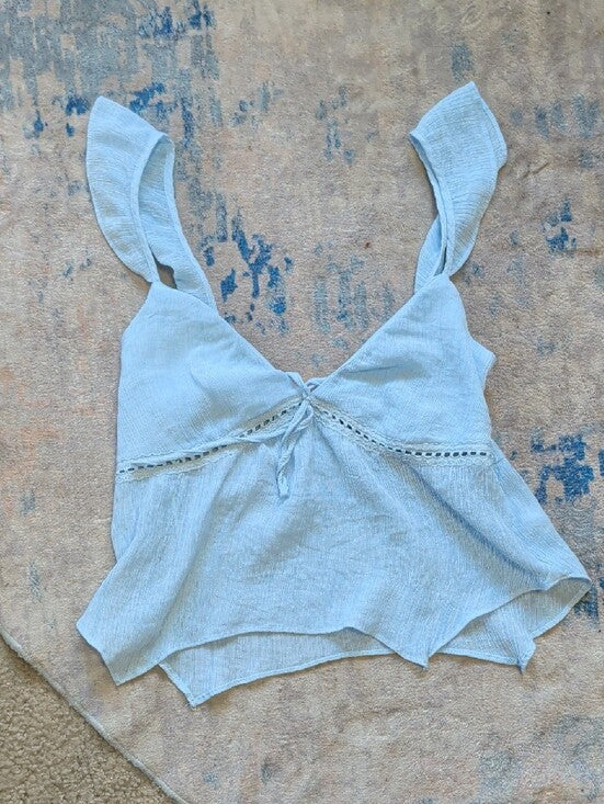 La Hearts Light Blue Ruffle Strap Tie-Front Camisole Women's XS