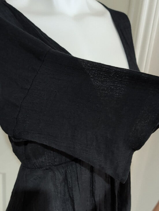 Black V-Neck Women's Short Sleeve Sheer Dress Cover-Up One Size (O/S)