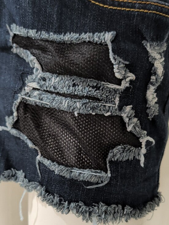 Y2K Rocawear Dark Blue Distressed Low-Rise Denim Shorts with Frayed Hem Women's 9 (M/L)
