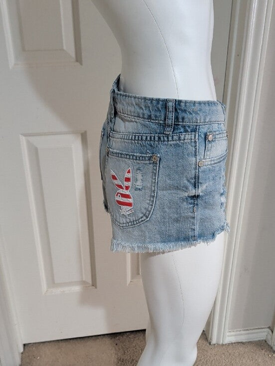 PLAYBOY Light Wash Distressed Denim Shorts Women's Size 3 Retro