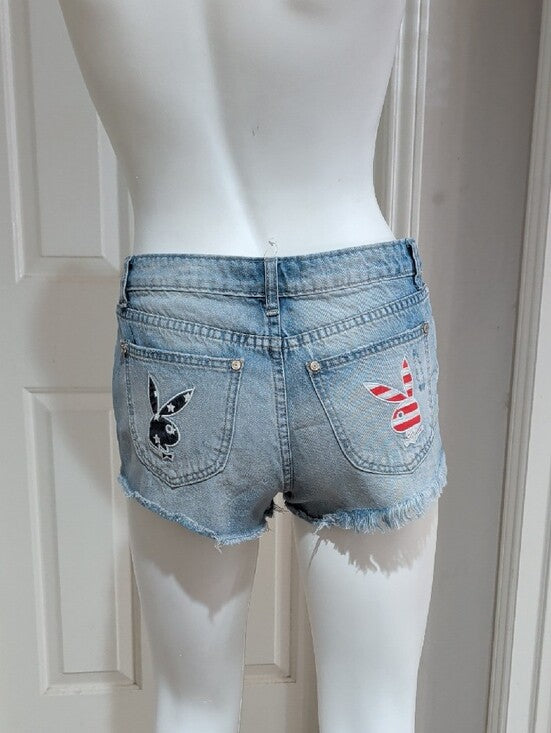 PLAYBOY Light Wash Distressed Denim Shorts Women's Size 3 Retro