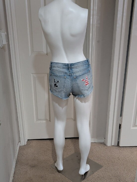 PLAYBOY Light Wash Distressed Denim Shorts Women's Size 3 Retro