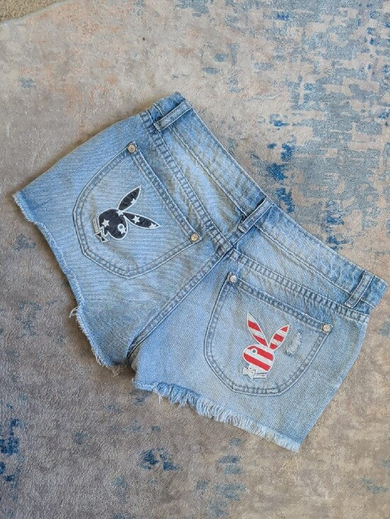 PLAYBOY Light Wash Distressed Denim Shorts Women's Size 3 Retro