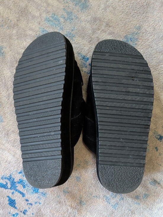 Steve Madden Black Suede Double-Strap Leather Slide Sandals w/ Gold Buckles 7.5