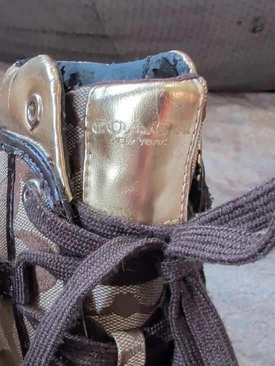 Coach Monogram High-Top Sneakers in Brown and Gold Metallic Men's 9.5 US