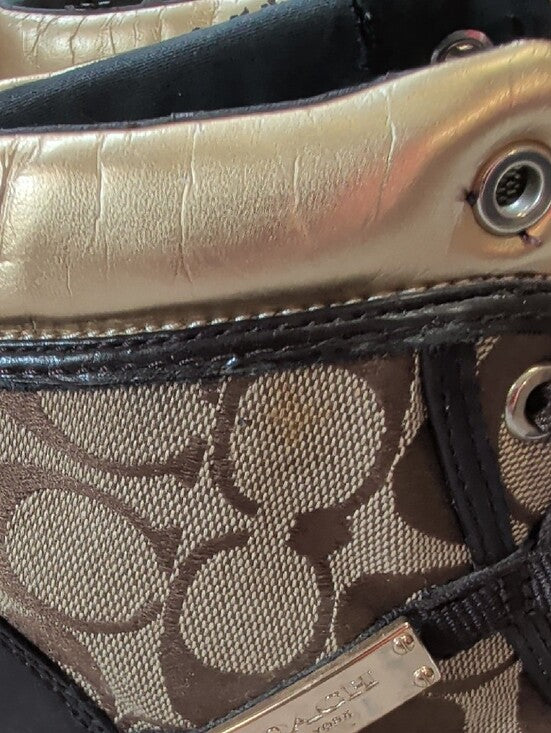 Coach Monogram High-Top Sneakers in Brown and Gold Metallic Men's 9.5 US