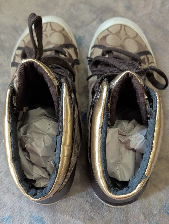 Coach Monogram High-Top Sneakers in Brown and Gold Metallic Men's 9.5 US